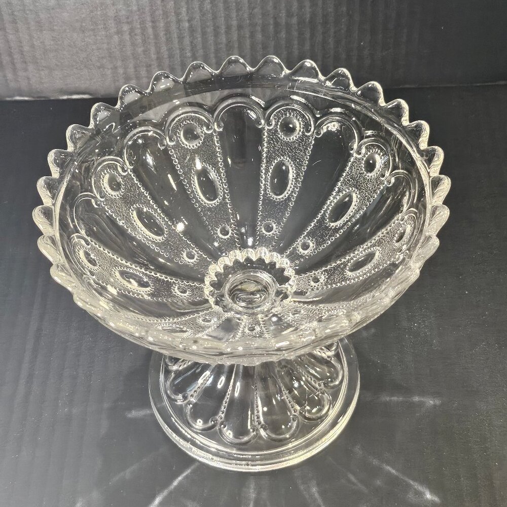Antique US Glass, Kansas Pattern Jewel With Dewdrop Footed Compote Circa 1901